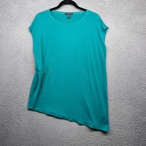 Eileen Fisher Women Blouse Green Sleeveless Scoop Neck Asymmetric Petite Size PM